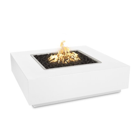 The Outdoor Plus 42 Square Quad Fire Pit, Powder Coated Metal, White, Plug & Play Electronic Ignition, Liquid Propane OPT-QDPC42EKIT-WHT-LP